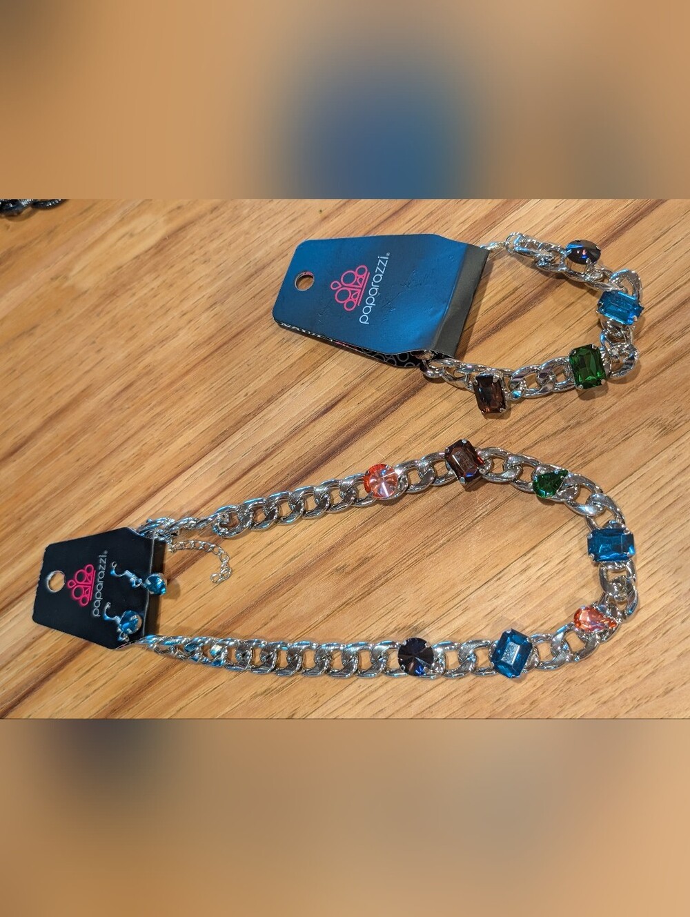 paparazzi Silver Chain Necklace And Bracelet Set with Multi-Color Stones